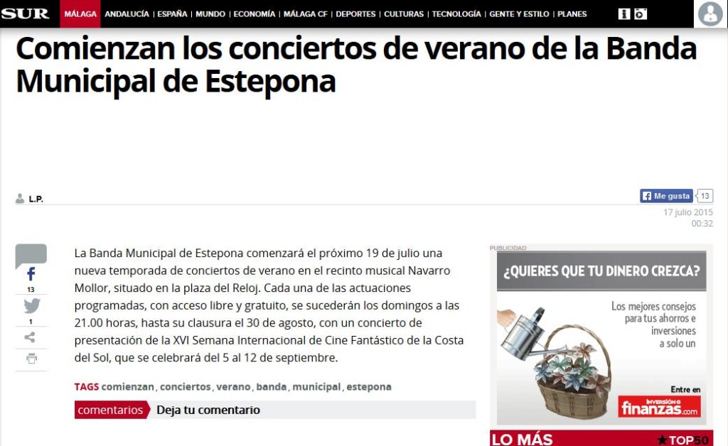 Comienzan los conciertos de verano de la Banda Municipal de Estepona