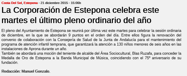 La Corporación de Estepona celebra pleno ordinario